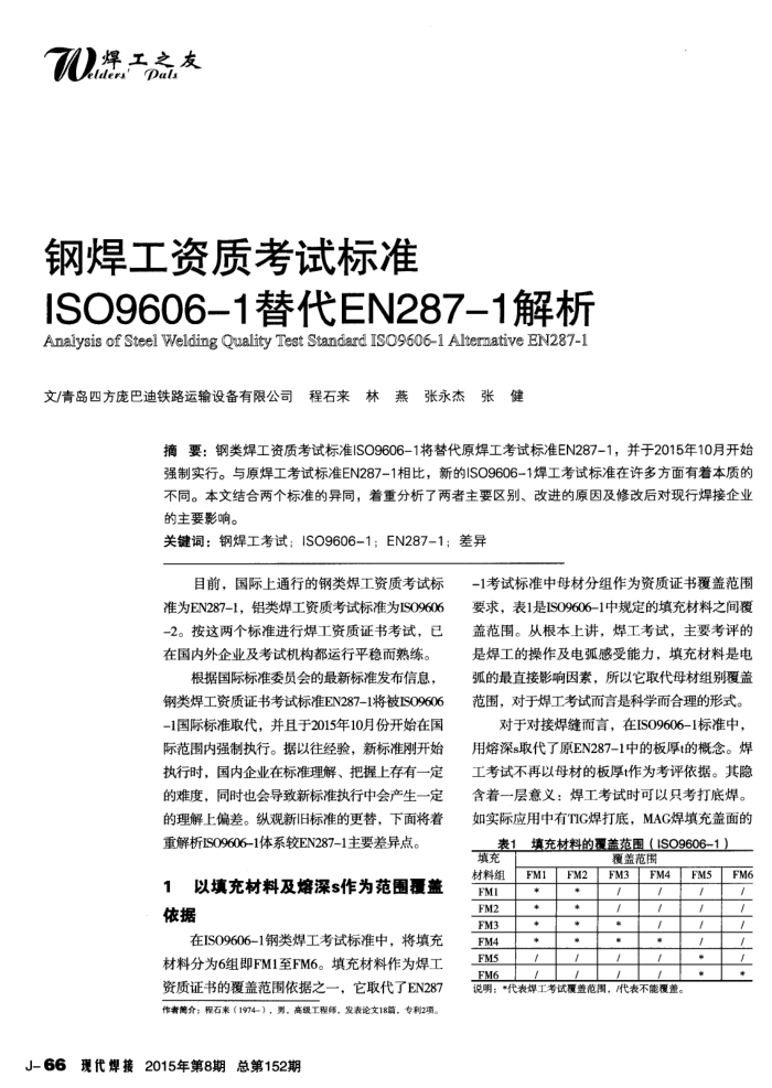 钢焊工资质考试标准ISO9606-1替代EN287-1解析