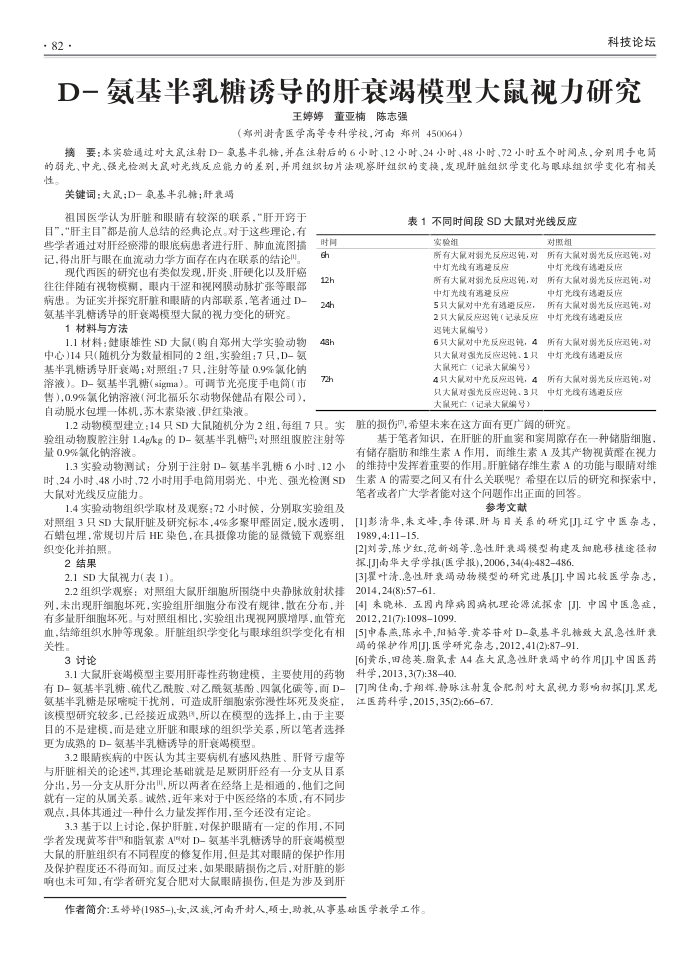 D-氨基半乳糖诱导的肝衰竭模型大鼠视力研究