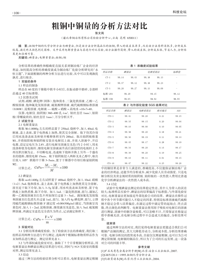 粗铜中铜量的分析方法对比