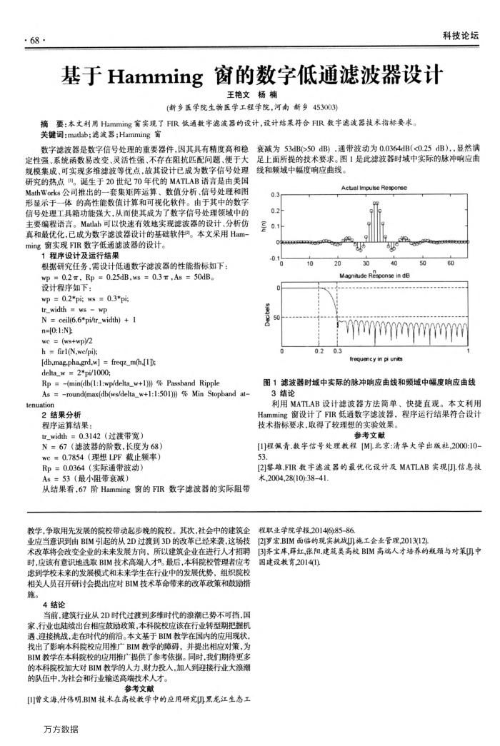 基于Hamming窗的数字低通滤波器设计