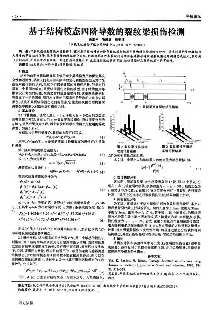 基于结构模态四阶导数的裂纹梁损伤检测