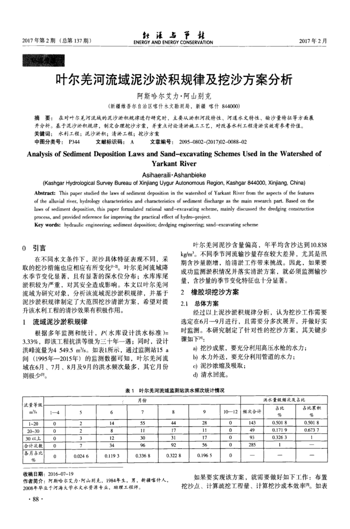 叶尔羌河流域泥沙淤积规律及挖沙方案分析