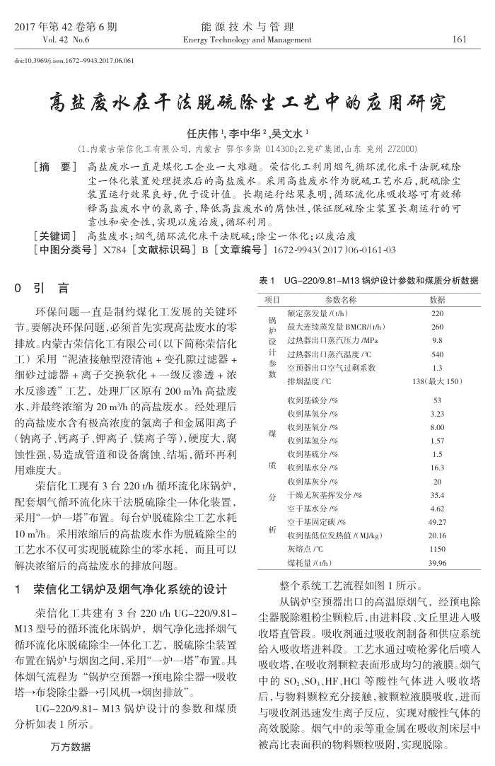 高盐废水在干法脱硫除尘工艺中的应用研究