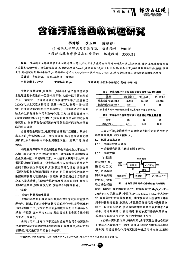 含铬污泥铬回收试验研究