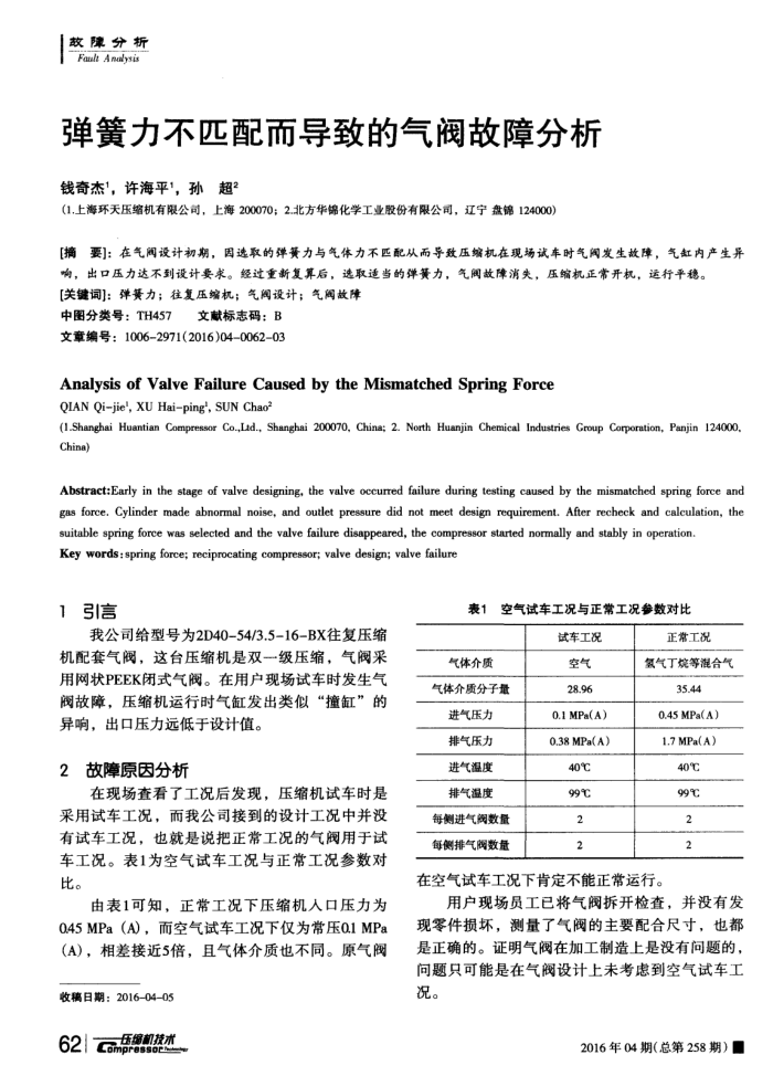弹簧力不匹配而导致的气阀故障分析