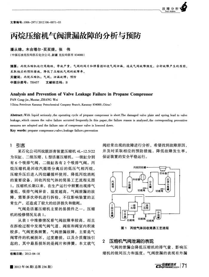 丙烷压缩机气阀泄漏故障的分析与预防