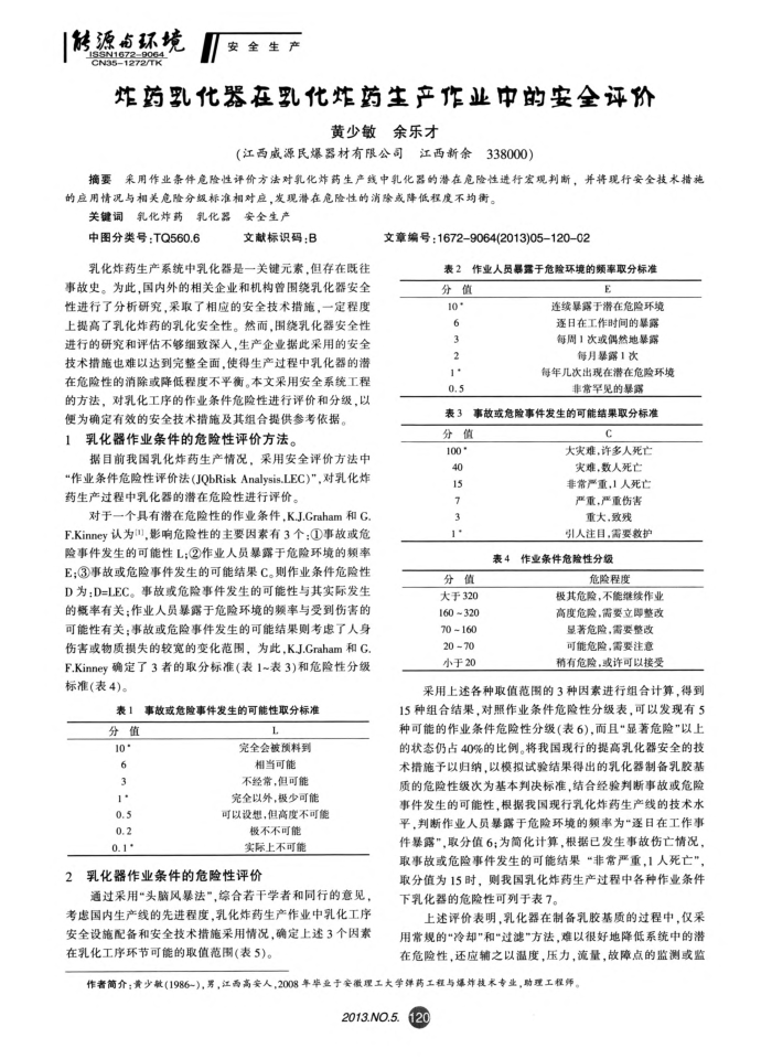 炸药乳化器在乳化炸药生产作业中的安全评价