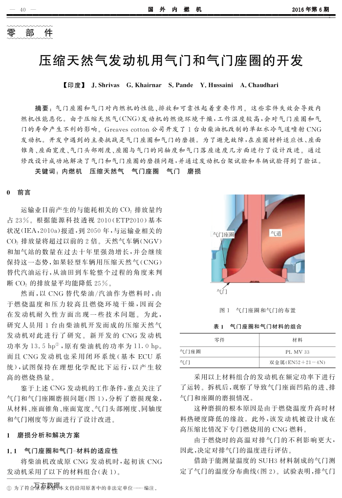 压缩天然气发动机用气门和气门座圈的开发