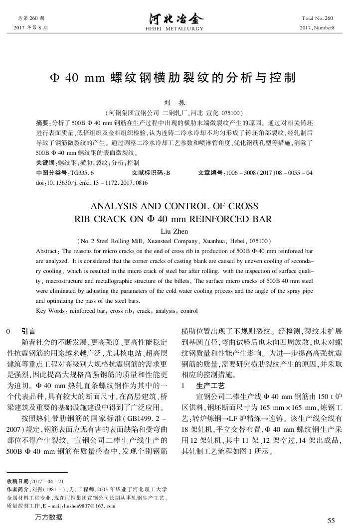 Φ40mm螺纹钢横肋裂纹的分析与控制