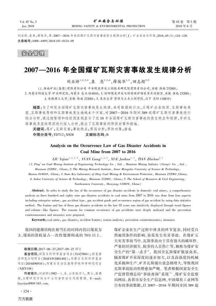 2007—2016年全国煤矿瓦斯灾害事故发生规律分析