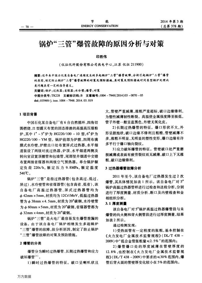 锅炉“三管”爆管故障的原因分析与对策
