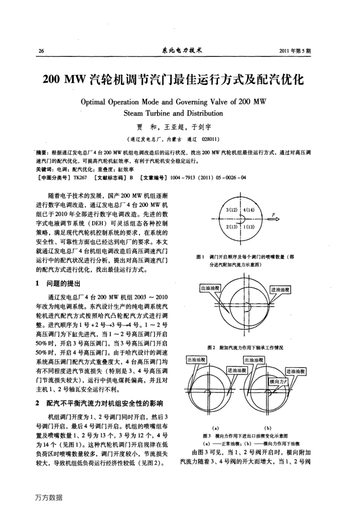 200MW汽轮机调节汽门最佳运行方式及配汽优化
