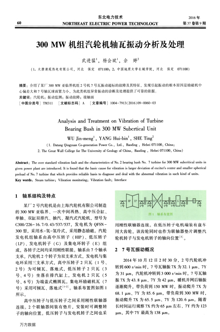 300MW机组汽轮机轴瓦振动分析及处理