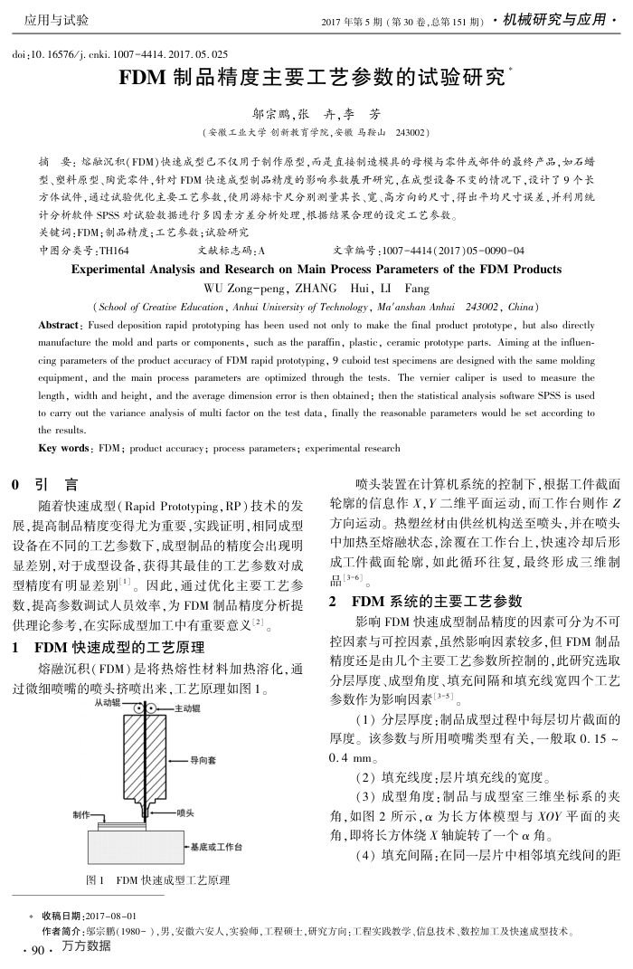 FDM制品精度主要工艺参数的试验研究