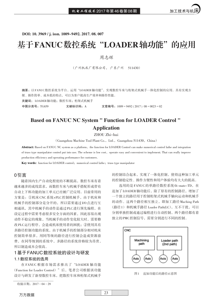 基于FANUC数控系统-LOADER轴功能-的应用