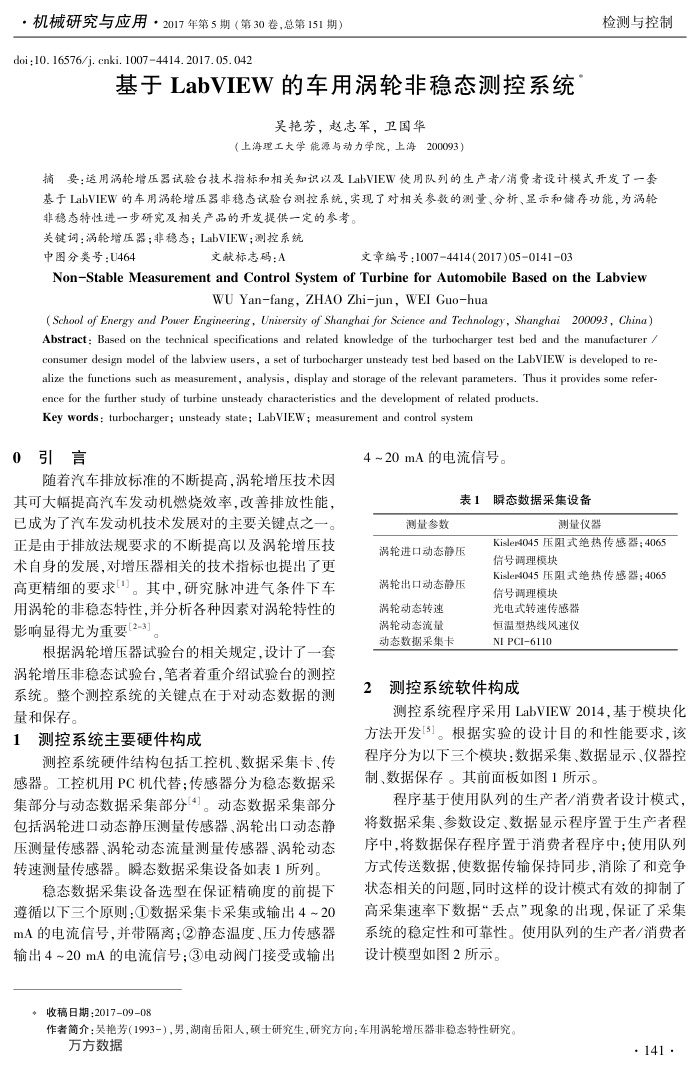 基于LabVIEW的车用涡轮非稳态测控系统