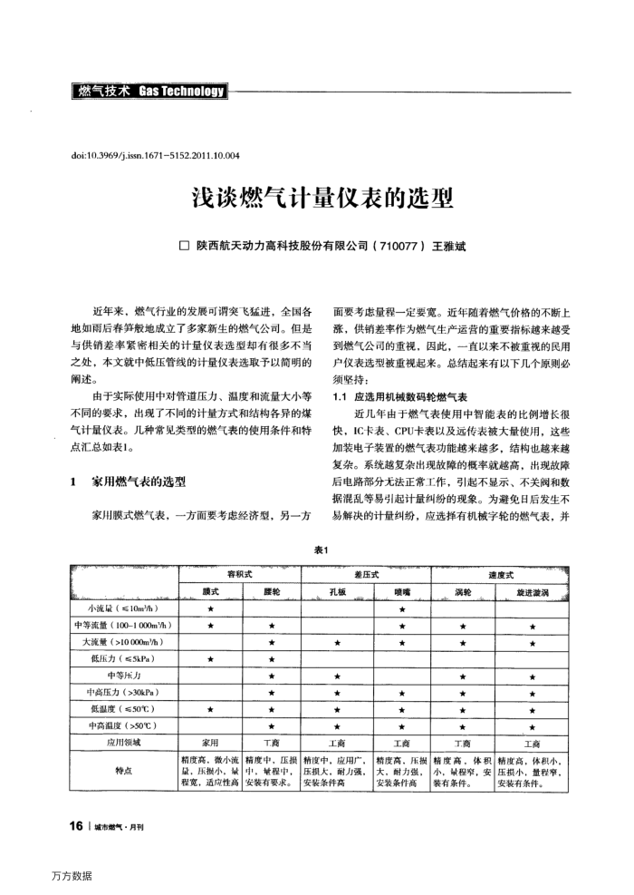 浅谈燃气计量仪表的选型