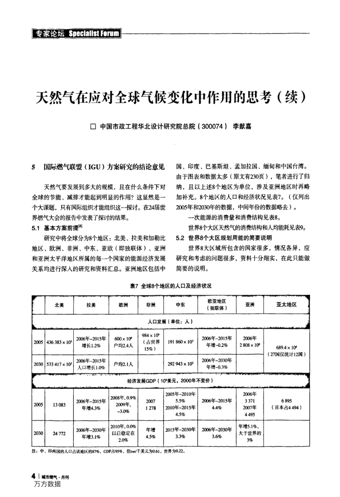 天然气在应对全球气候变化中作用的思考(续)
