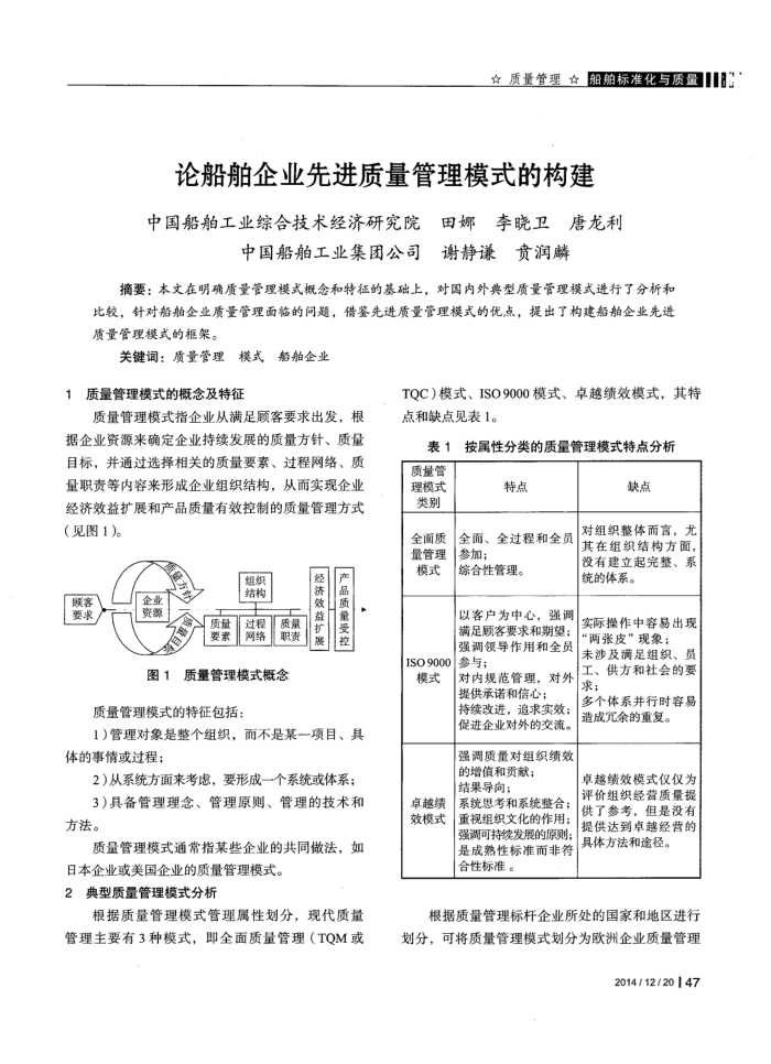 论船舶企业先进质量管理模式的构建