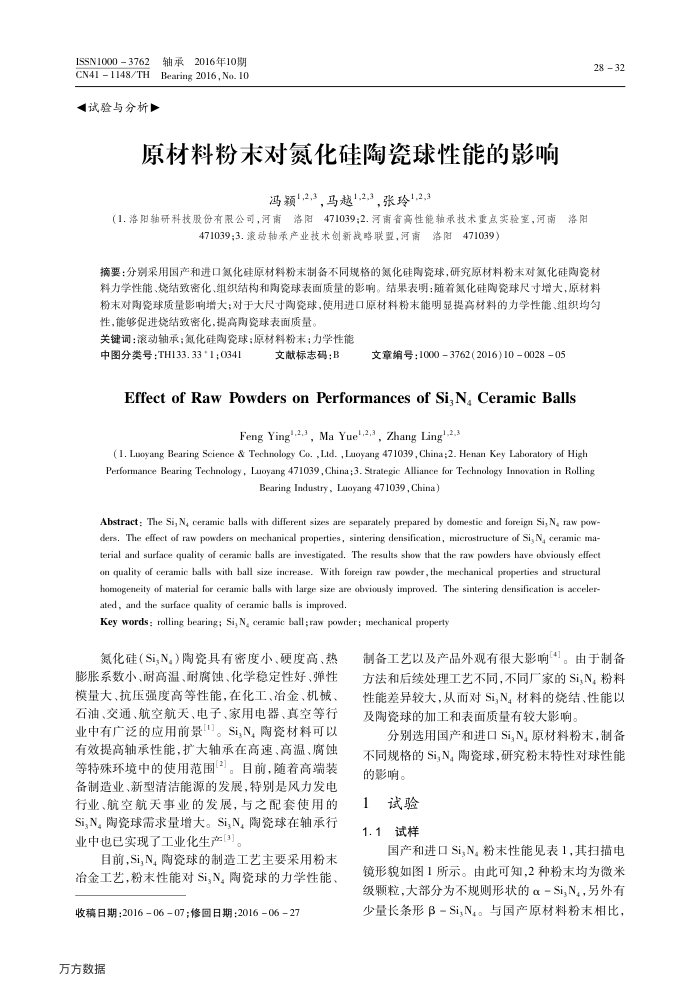 原材料粉末对氮化硅陶瓷球性能的影响