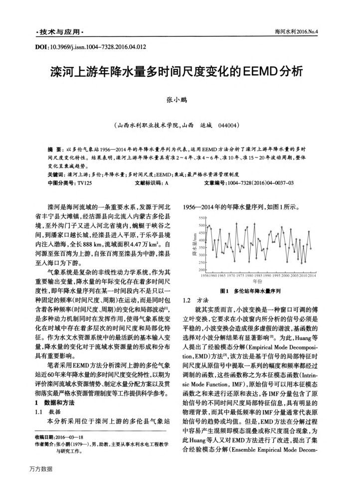 滦河上游年降水量多时间尺度变化的EEMD分析