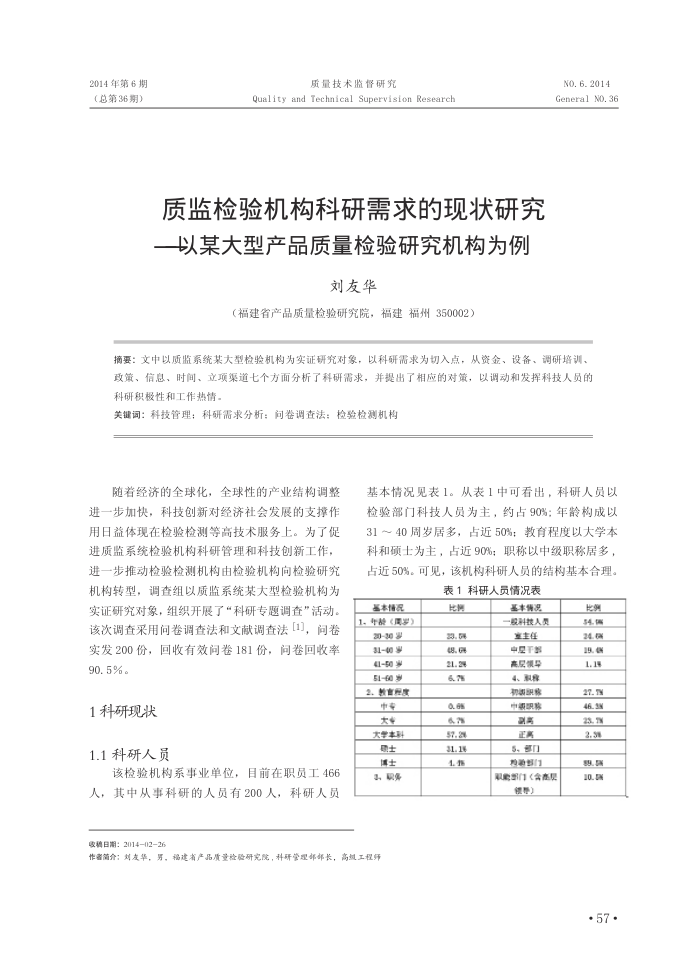 质监检验机构科研需求的现状研究--以某大型产品质量检验研究机构为例