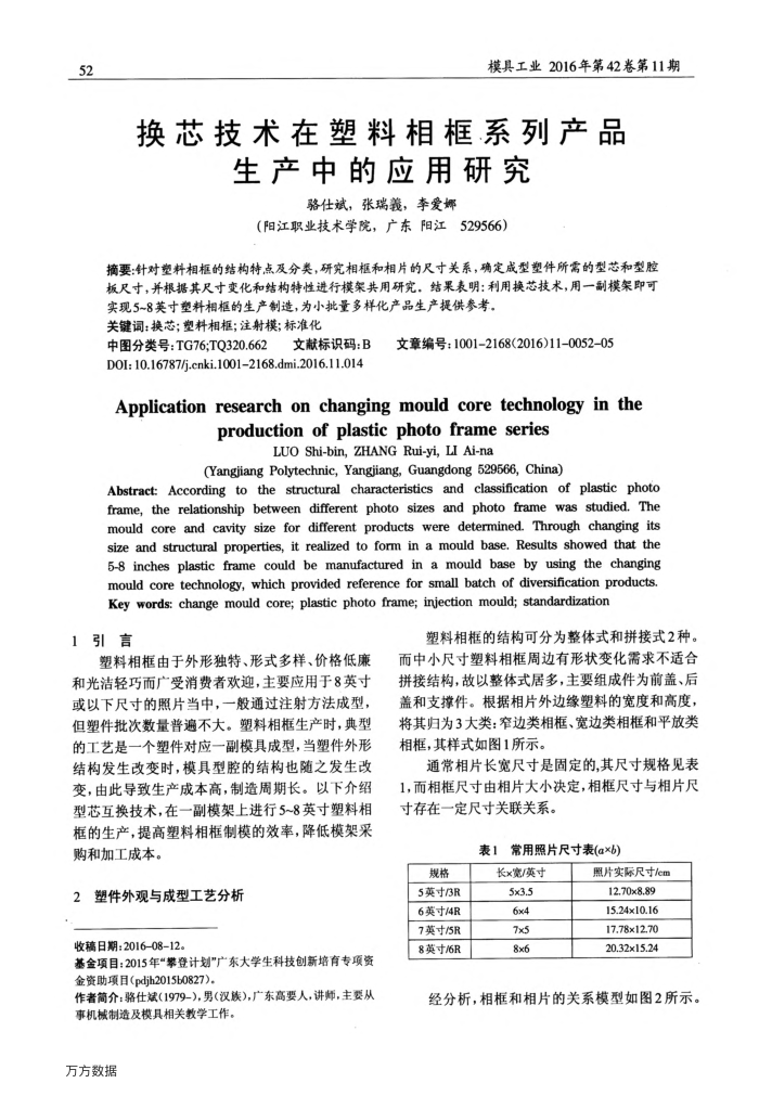 换芯技术在塑料相框系列产品生产中的应用研究