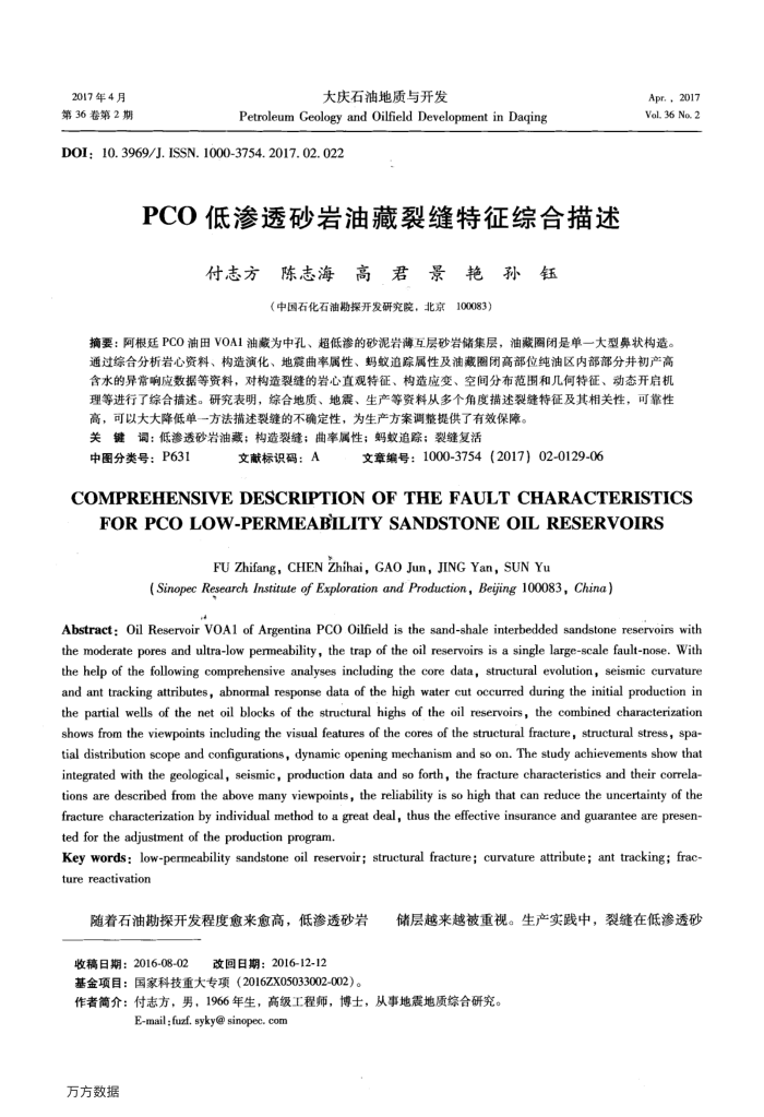 PCO低渗透砂岩油藏裂缝特征综合描述