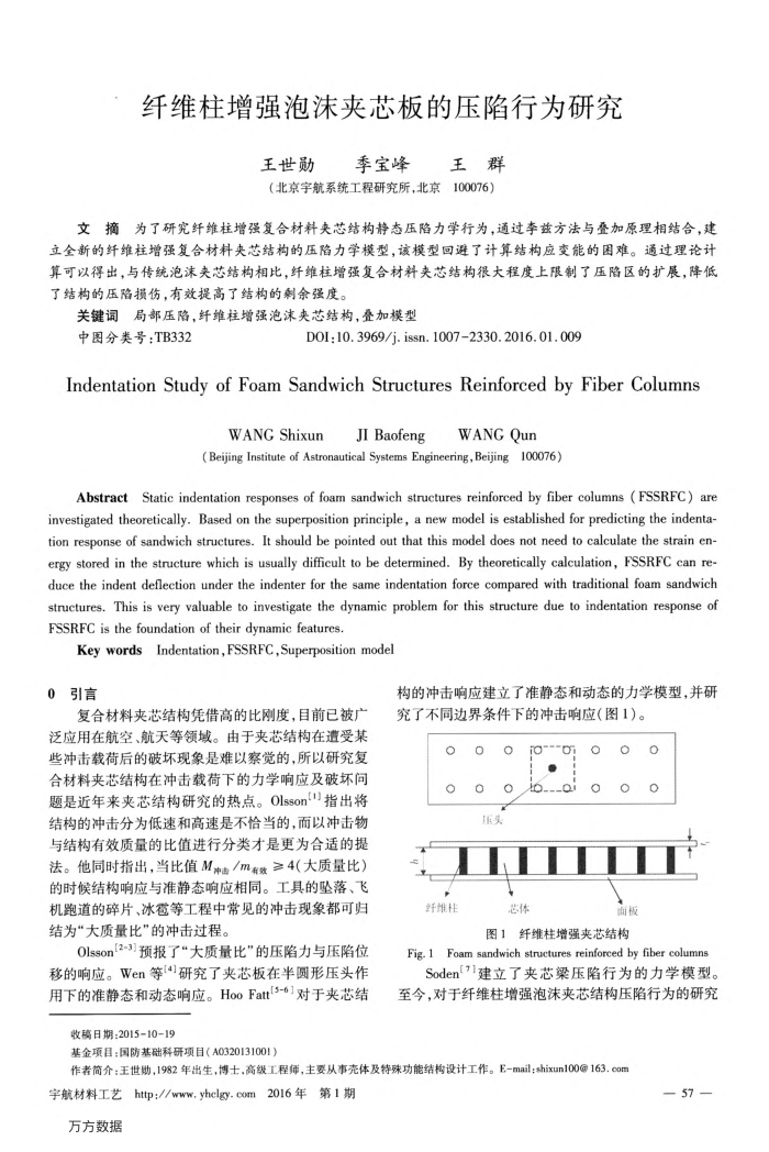 纤维柱增强泡沫夹芯板的压陷行为研究