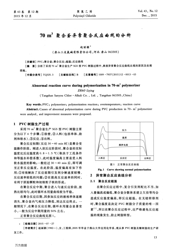 70 m3聚合釜异常聚合反应曲线的分析