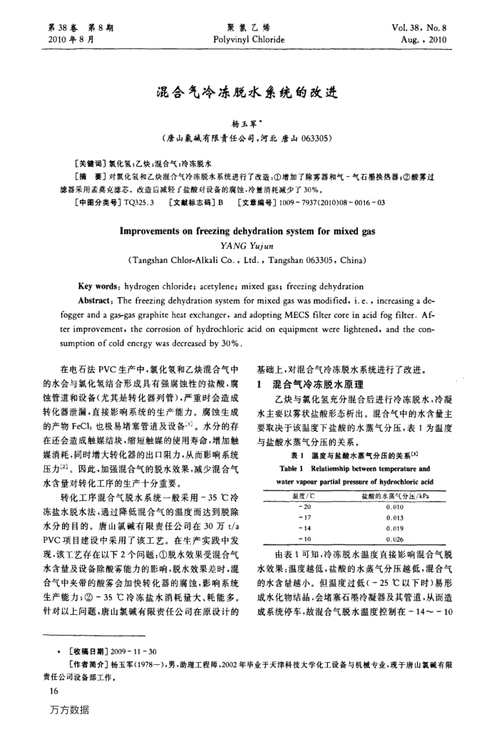 混合气冷冻脱水系统的改进