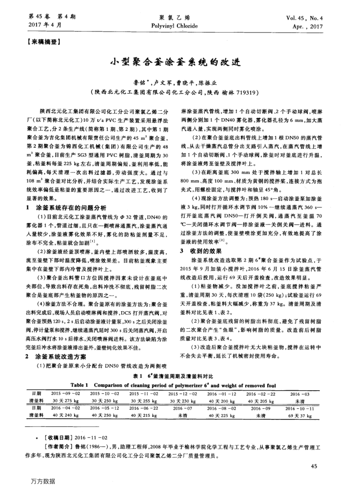 小型聚合釜涂釜系统的改进