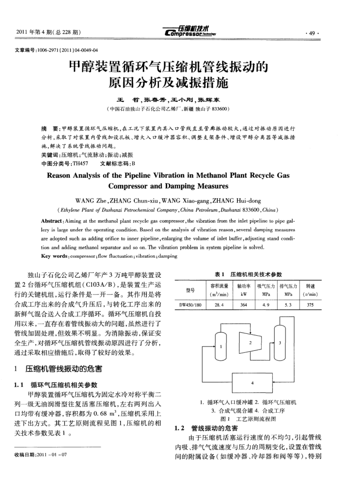 甲醇装置循环气压缩机管线振动的原因分析及减振措施