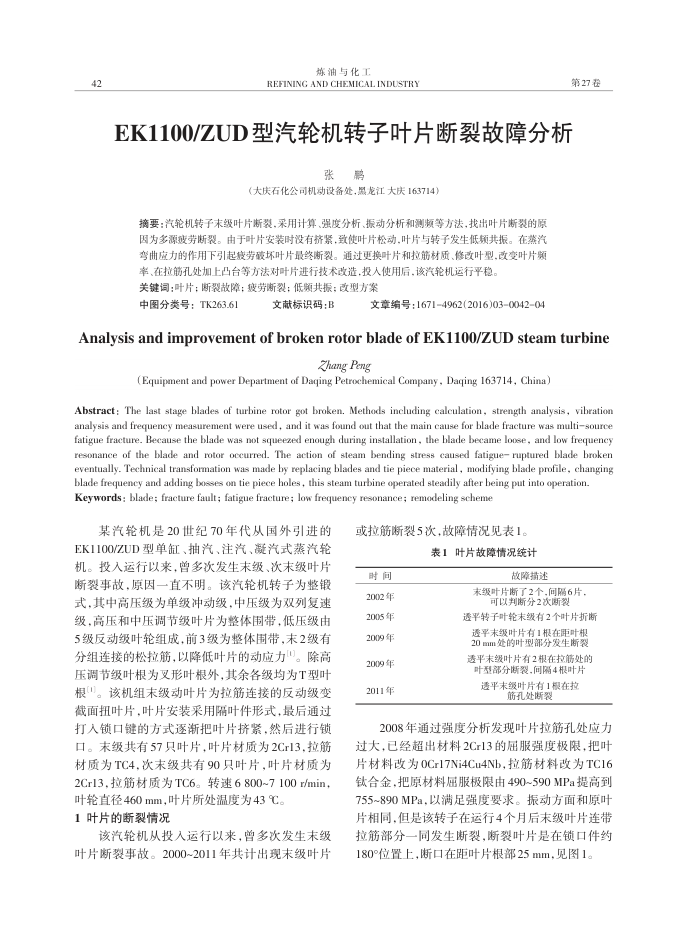 EK1100∕ZUD型汽轮机转子叶片断裂故障分析