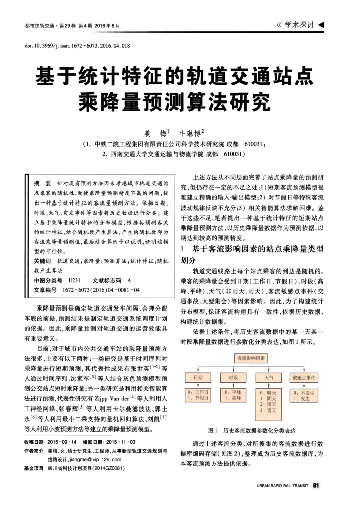 基于统计特征的轨道交通站点乘降量预测算法研究