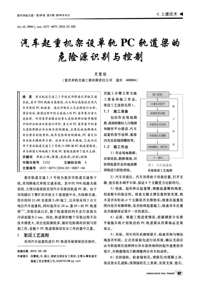 汽车起重机架设单轨PC轨道梁的危险源识别与控制