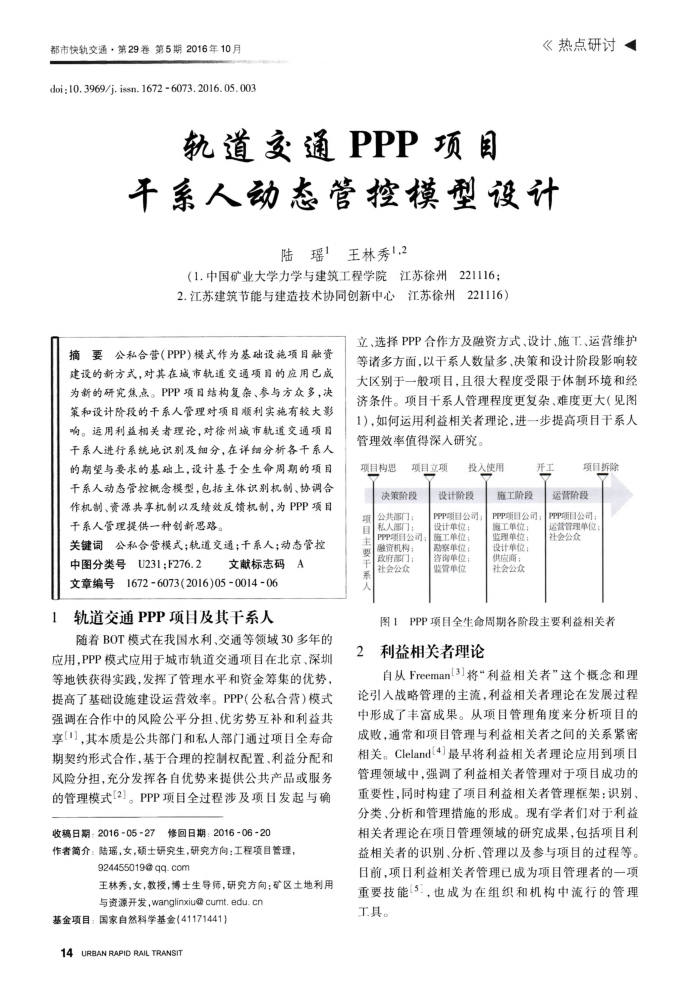 轨道交通PPP项目干系人动态管控模型设计