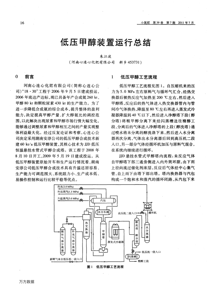 低压甲醇装置运行总结