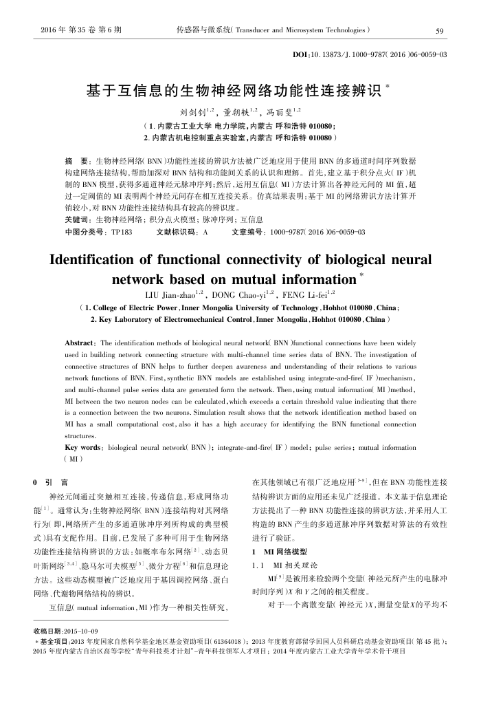 基于互信息的生物神经网络功能性连接辨识