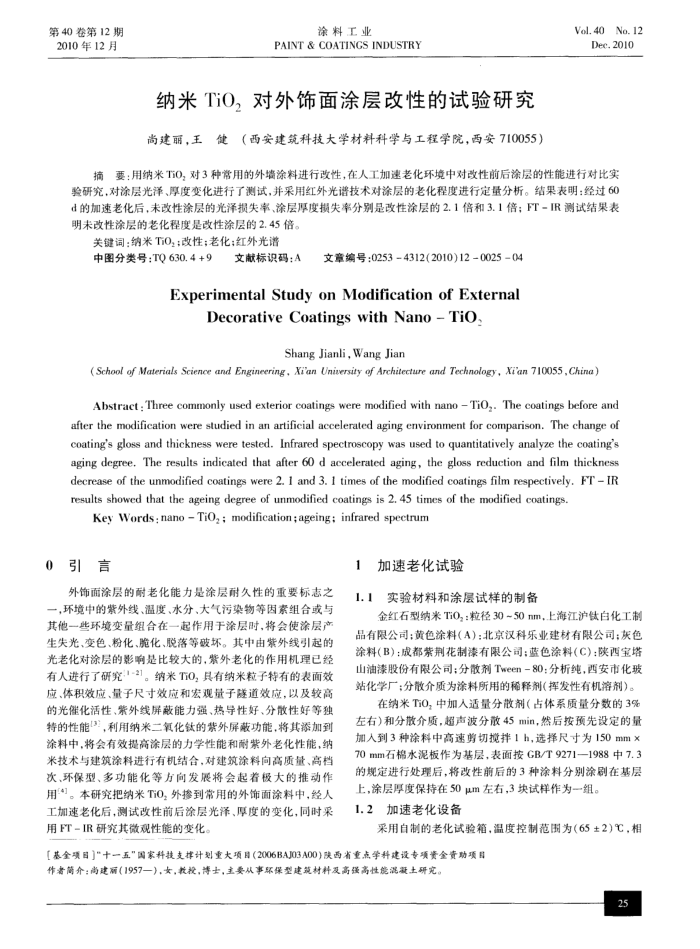 纳米TiO2对外饰面涂层改性的试验研究