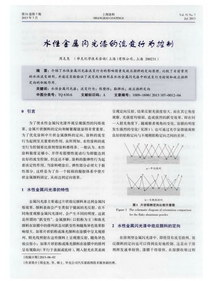 水性金属闪光漆的流变行为控制