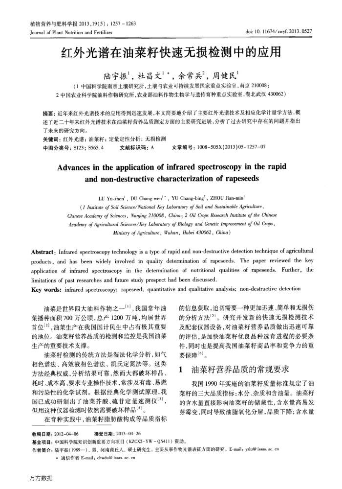 红外光谱在油菜籽快速无损检测中的应用