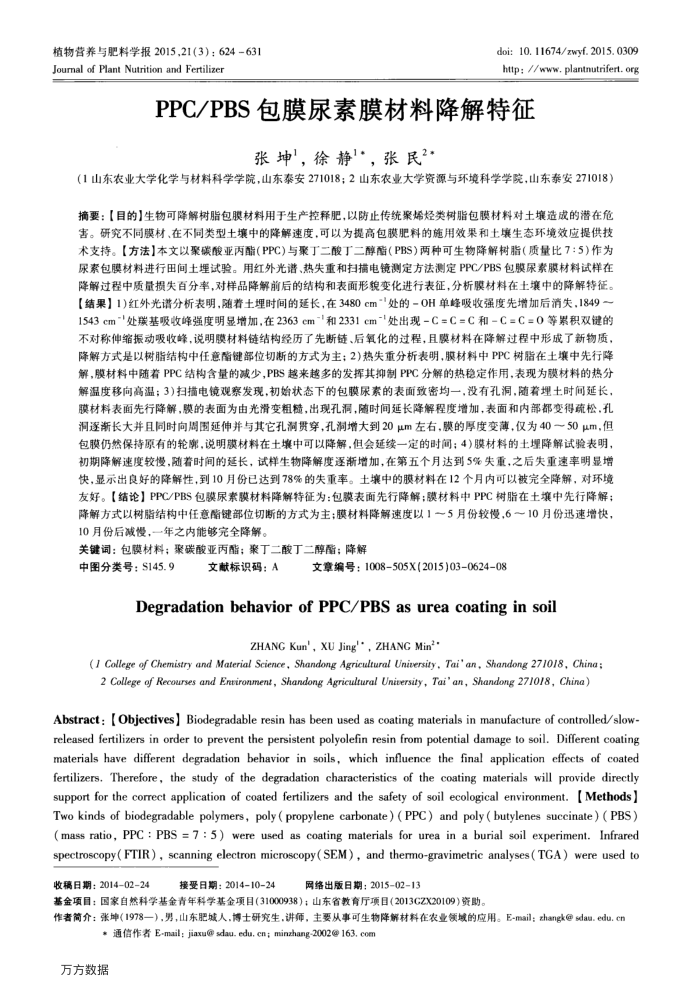 PPC∕PBS包膜尿素膜材料降解特征