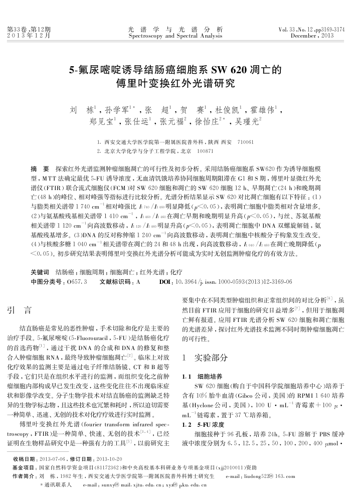 5-氟尿嘧啶诱导结肠癌细胞系SW 620凋亡的傅里叶变换红外光谱研究