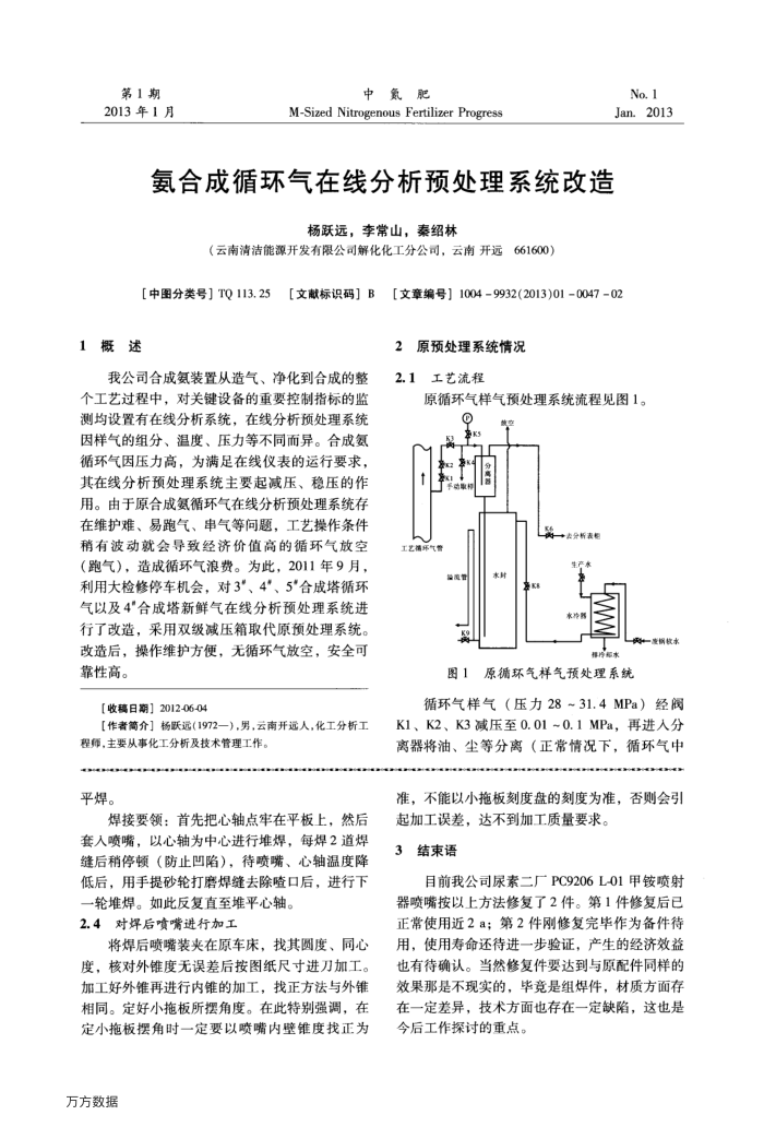氨合成循环气在线分析预处理系统改造