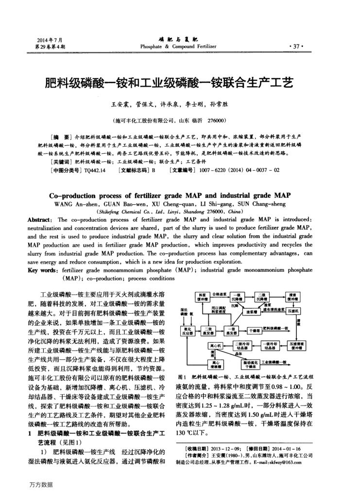肥料级磷酸一铵和工业级磷酸一铵联合生产工艺