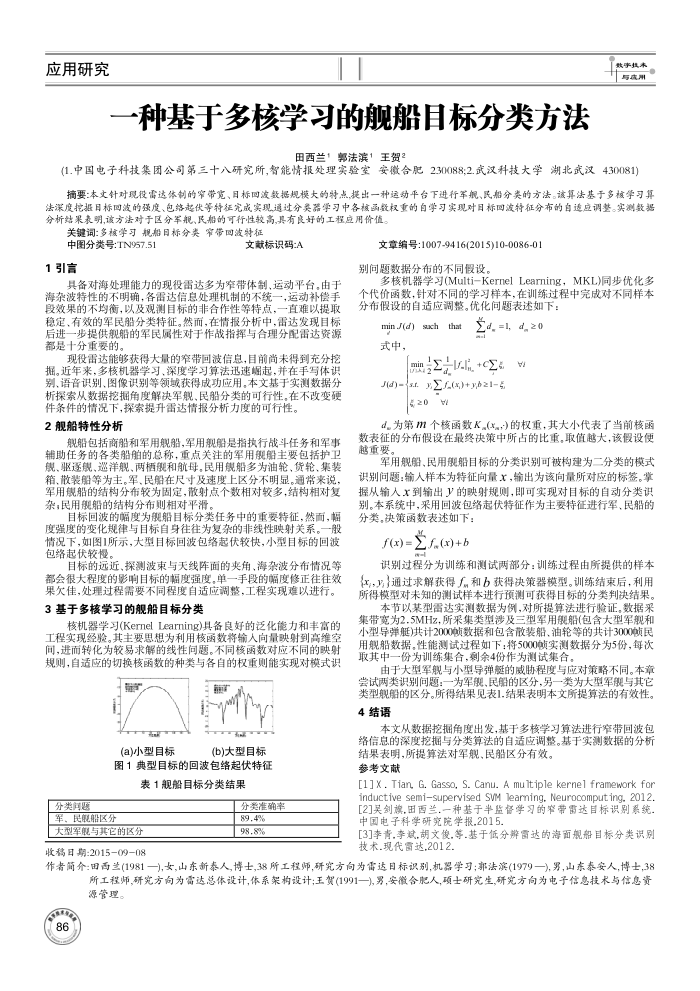 一种基于多核学习的舰船目标分类方法