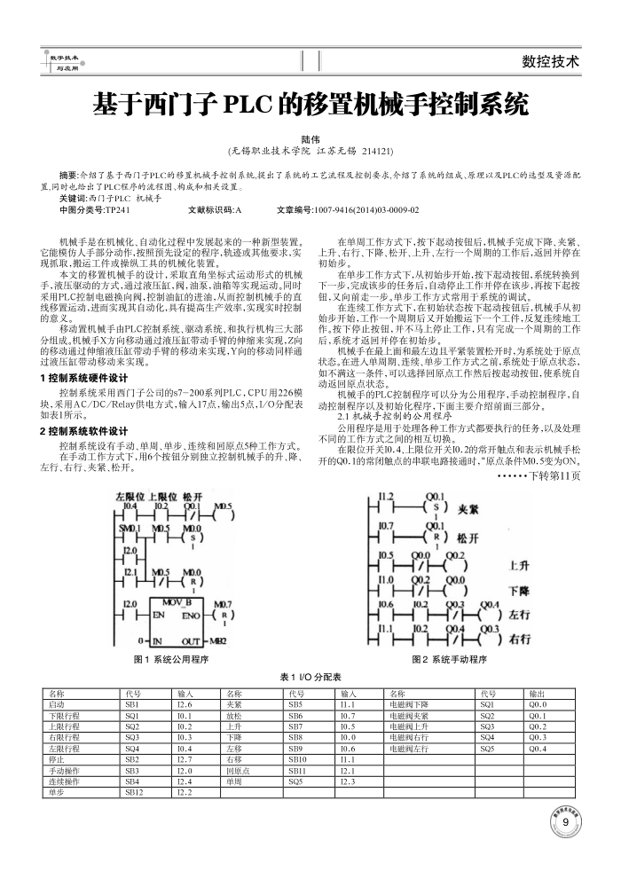 基于西门子PLC的移置机械手控制系统