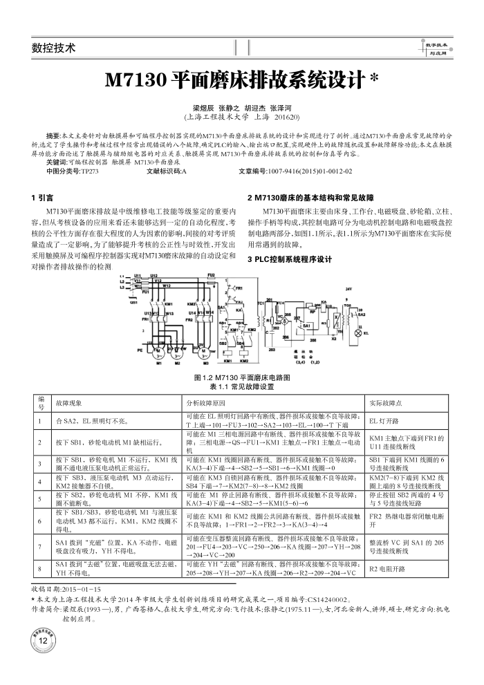 M7130平面磨床排故系统设计