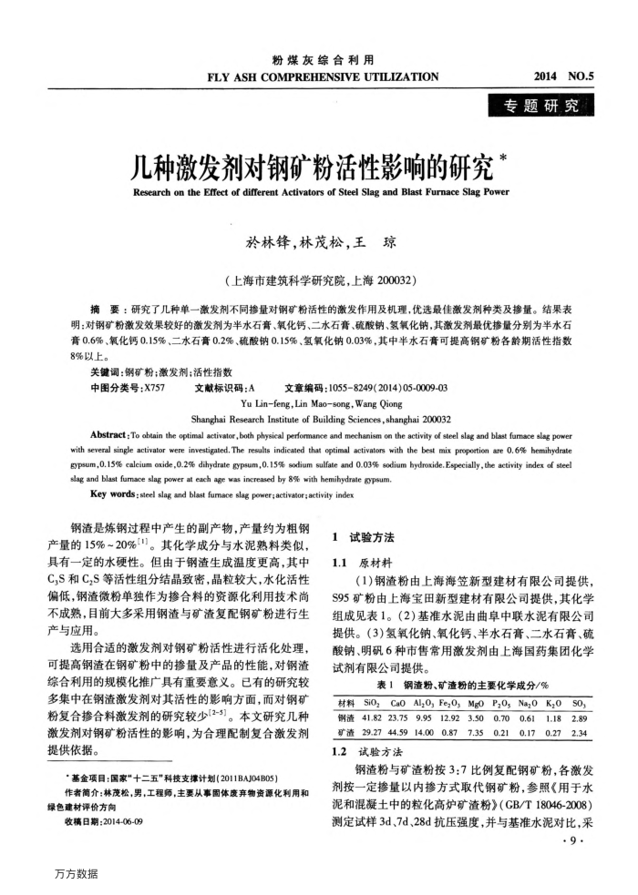几种激发剂对钢矿粉活性影响的研究